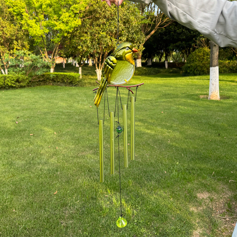 Wholesale Metal wrought iron wind chime glass painted pendant